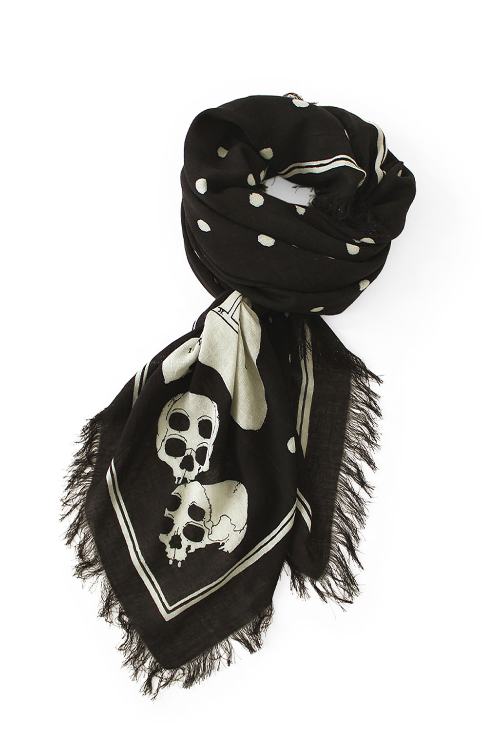 Kapital - Rayon Fringed Square Stole (KAYO HUESO) - Black