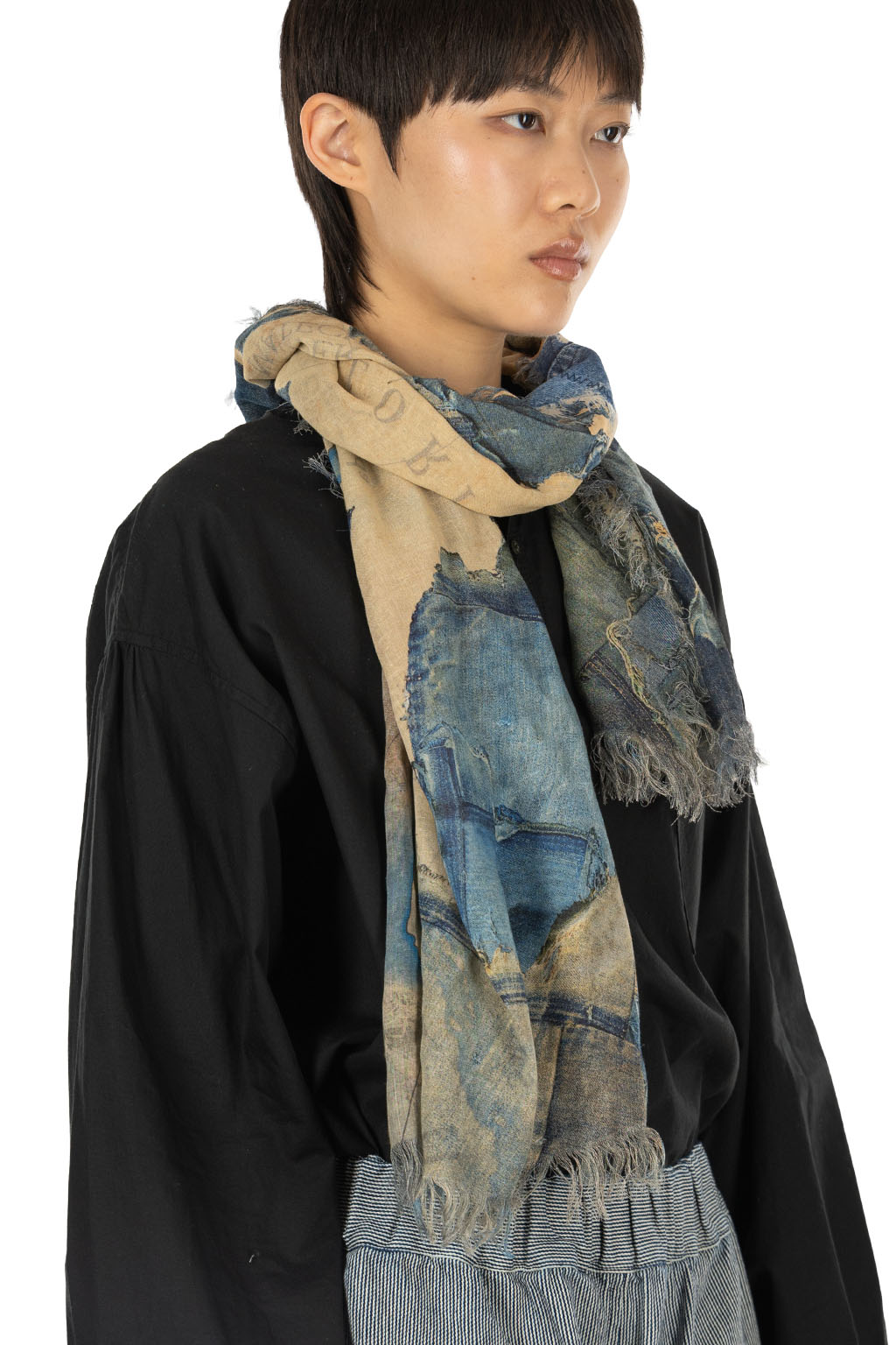 Kapital - Rayon Fringed Stole (KAYO FUESO Denim Map) - Blue