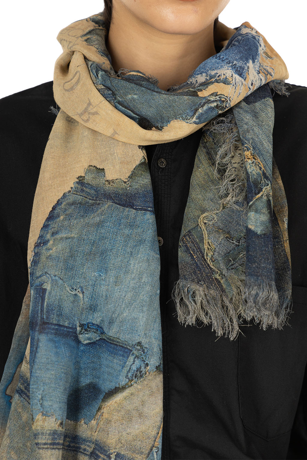 Kapital - Rayon Fringed Stole (KAYO FUESO Denim Map) - Blue