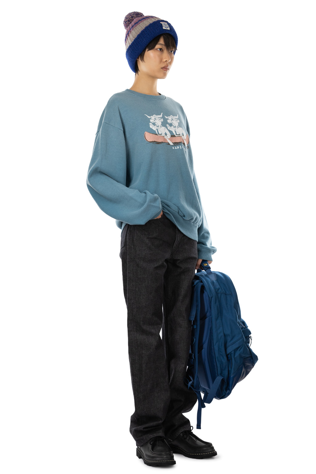 Kapital - SWT Knit Crew SWT("L" LONGHORN) - Turquoise