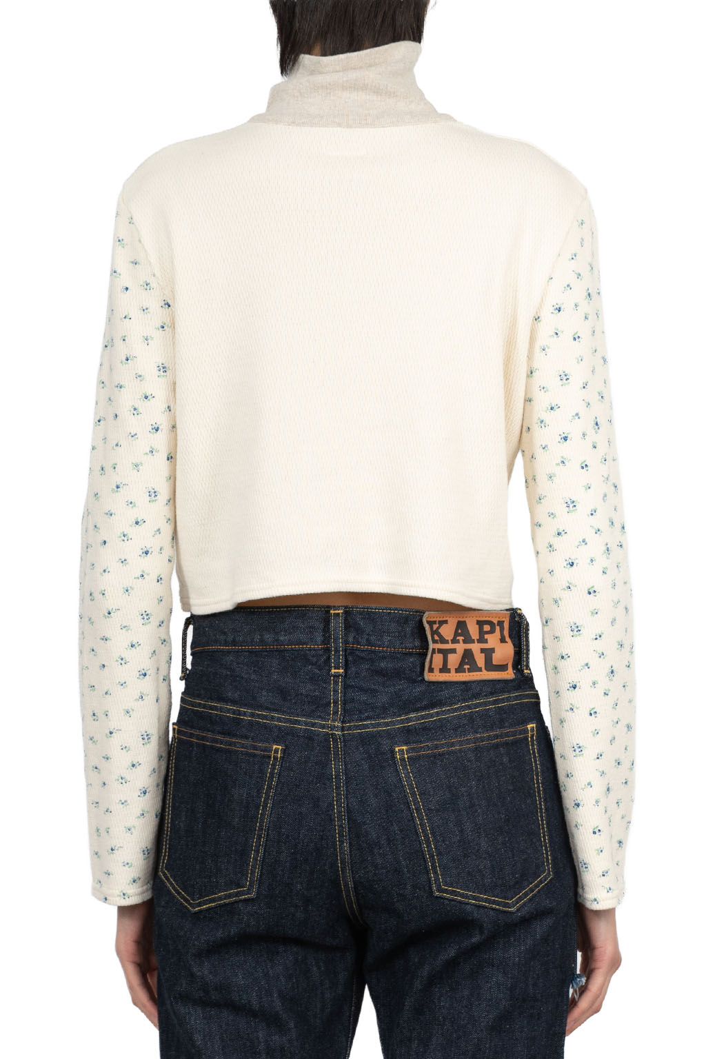 Kapital - Waffle Jersey Carico 2TONES Half-ZIP Cropped LS Tee - Blue