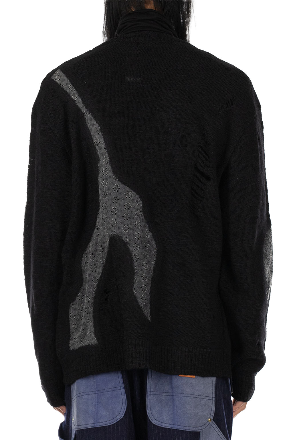 KHOKI - Needle Punched Lace Cardigan - Black