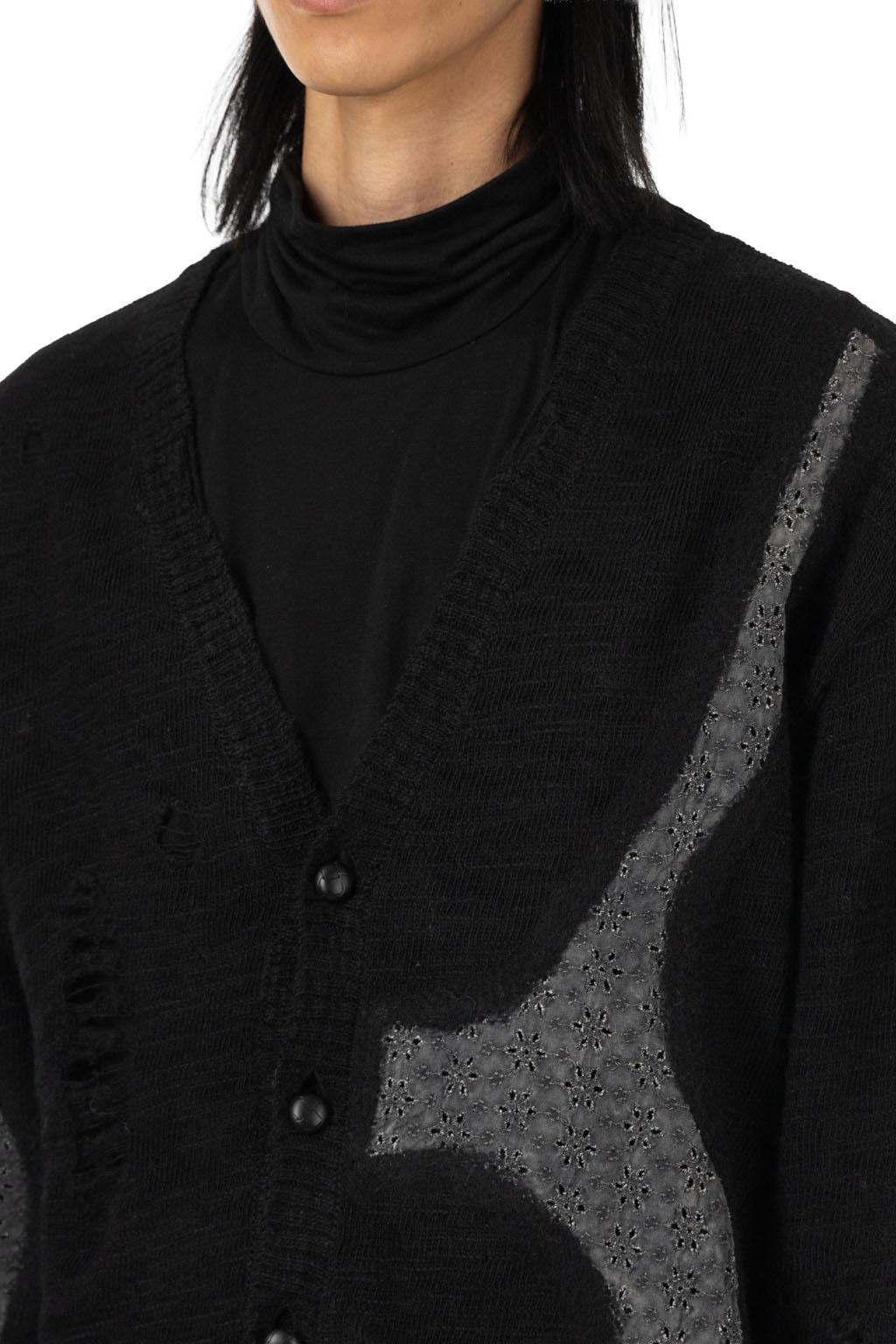 KHOKI - Needle Punched Lace Cardigan - Black