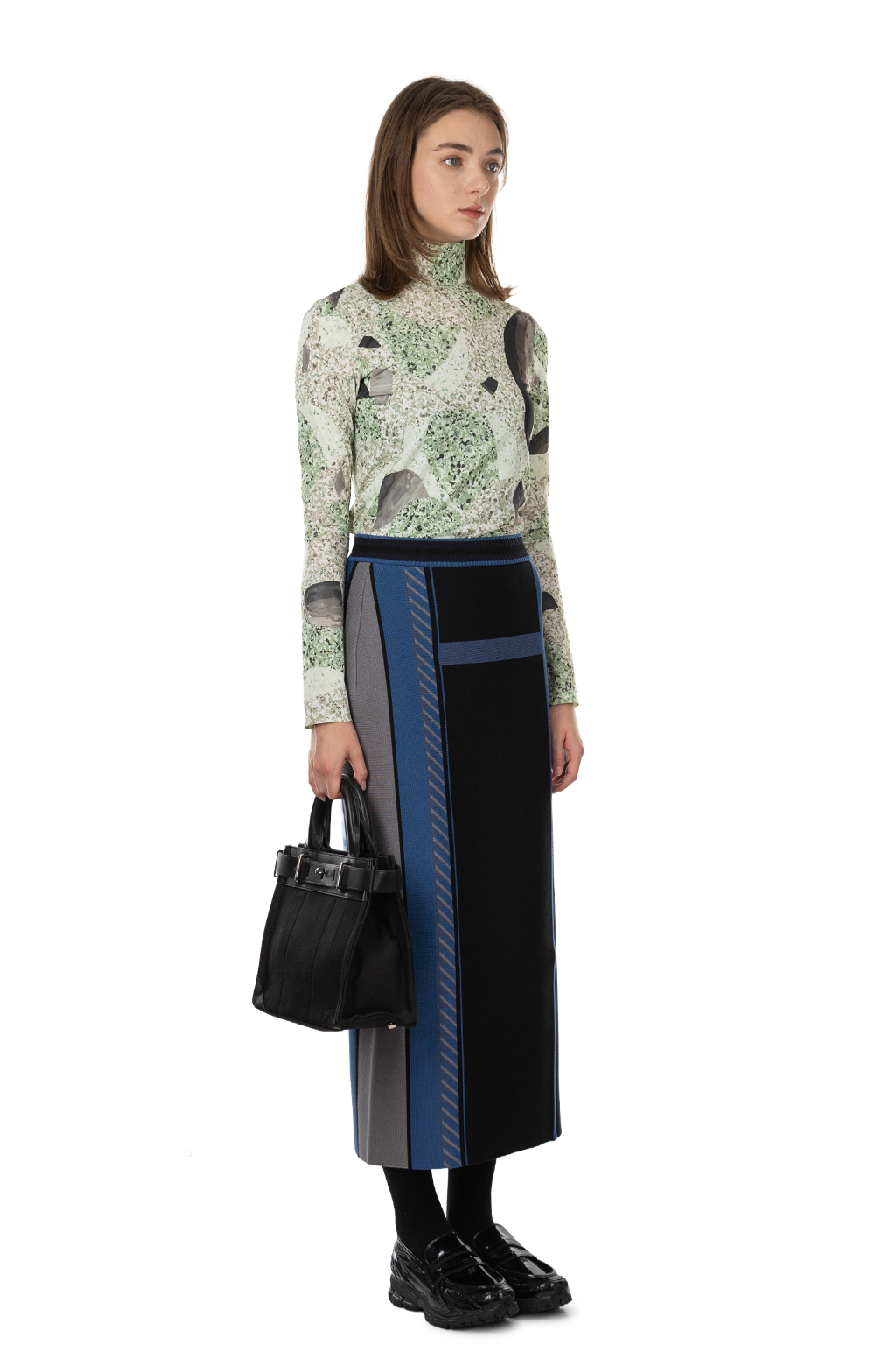 Mame Kurogouchi - Geometric Pattern Knitted Skirt - Navy