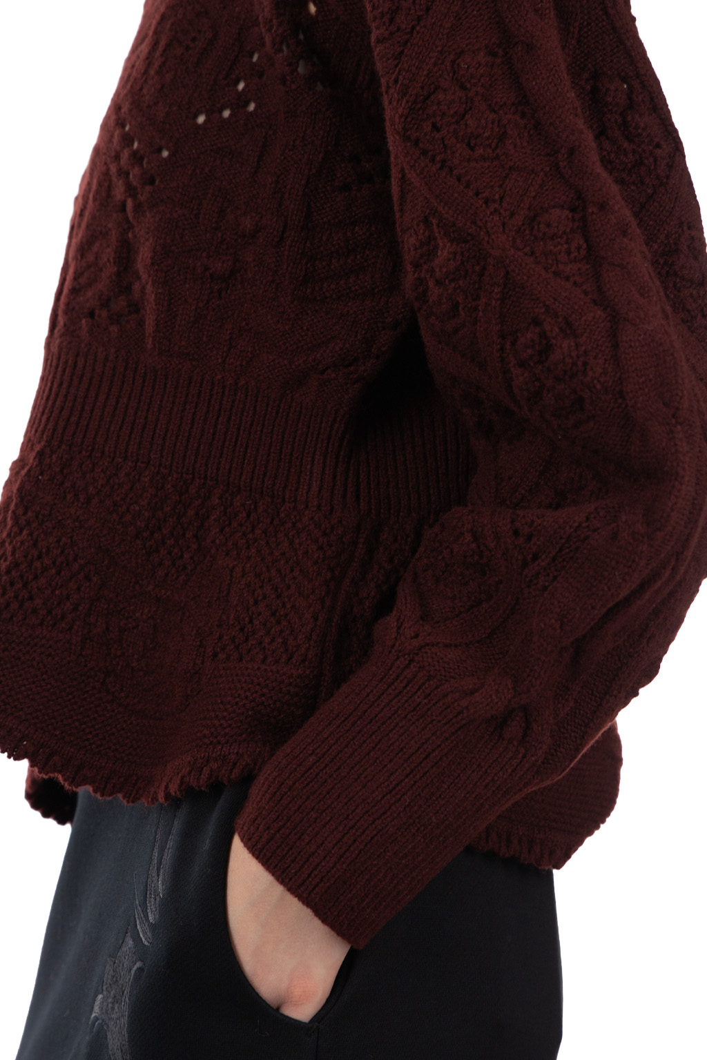 Mame Kurogouchi - Multi Pattern Low Gauge Knitted Top - Bordeaux
