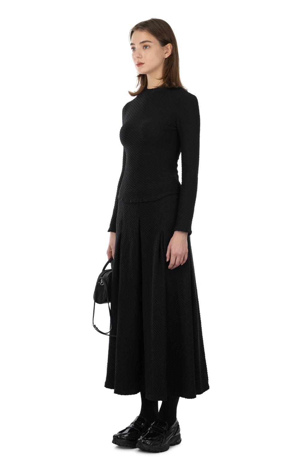 Mame Kurogouchi - Shirring Jersey Jacquard Long Sleeve Top - Black