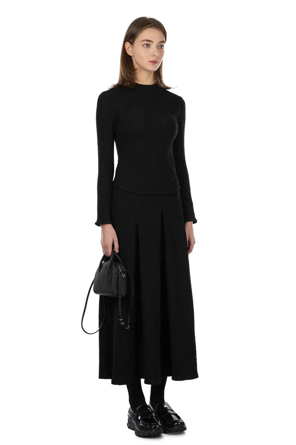 Mame Kurogouchi - Shirring Jersey Jacquard Long Sleeve Top - Black