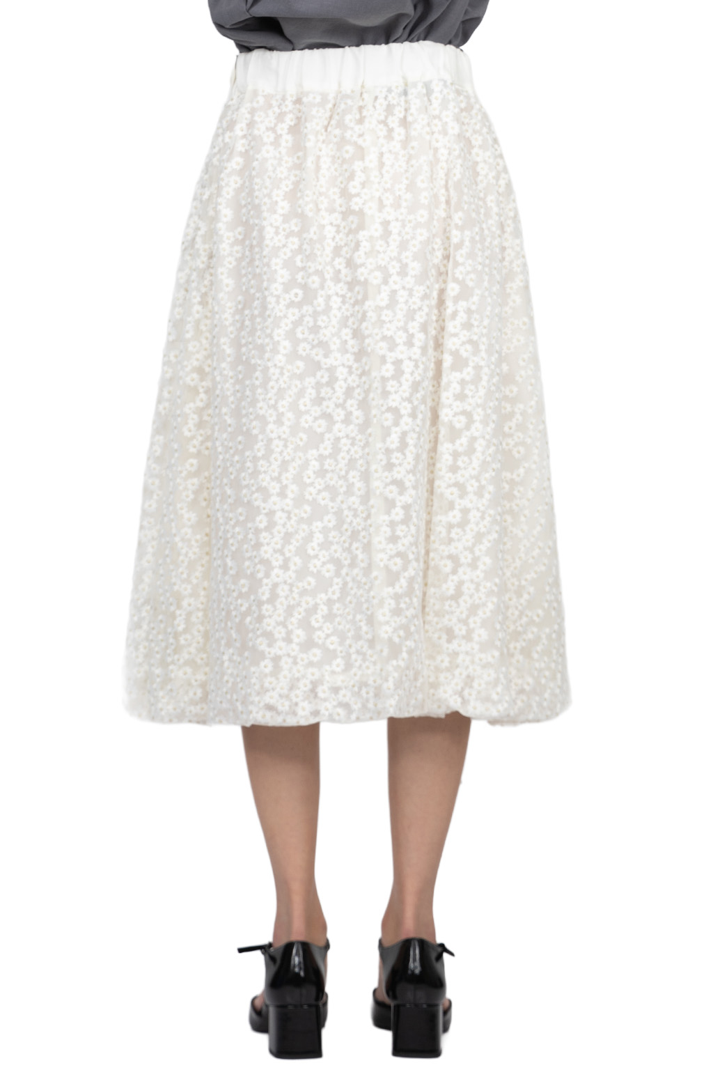 Manon - Floral Embroidery Balloon Skirt - White