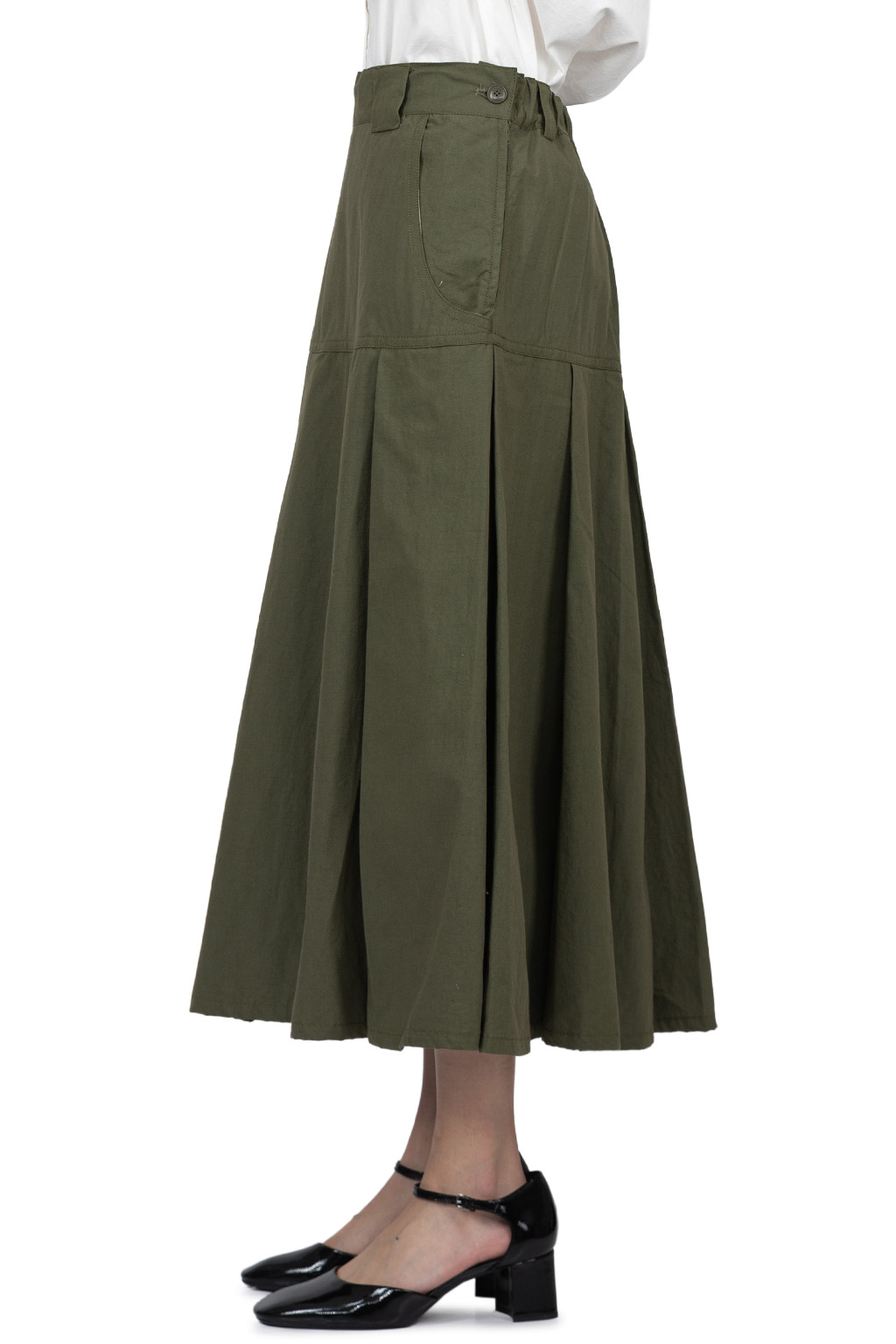 Manon - Lip Cloth Flare Tuck Skirt - Olive