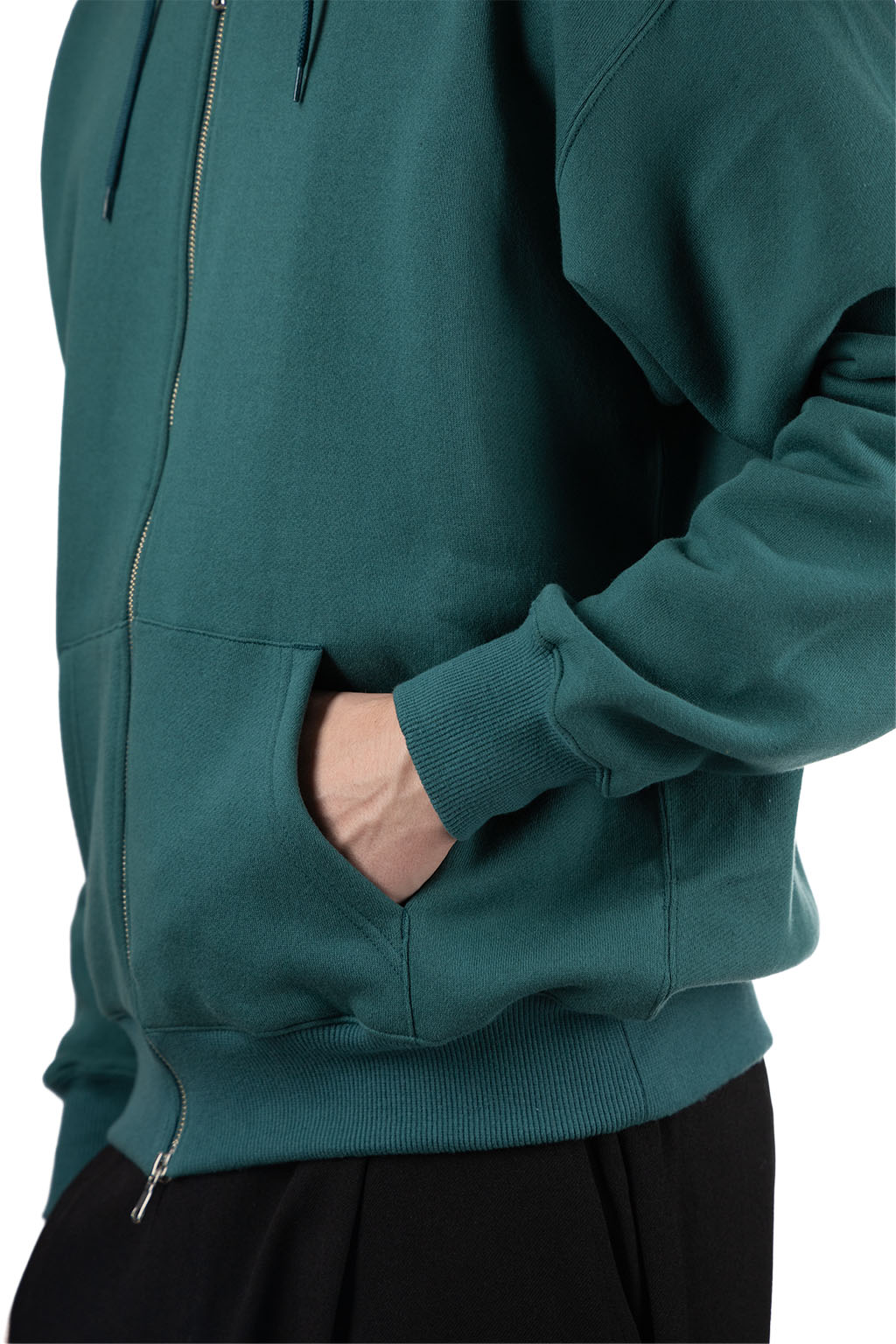Manual Alphabet - Azuma Brushed Full-Zip Sweater - Emerald
