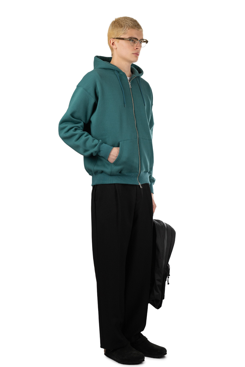 Manual Alphabet - Azuma Brushed Full-Zip Sweater - Emerald