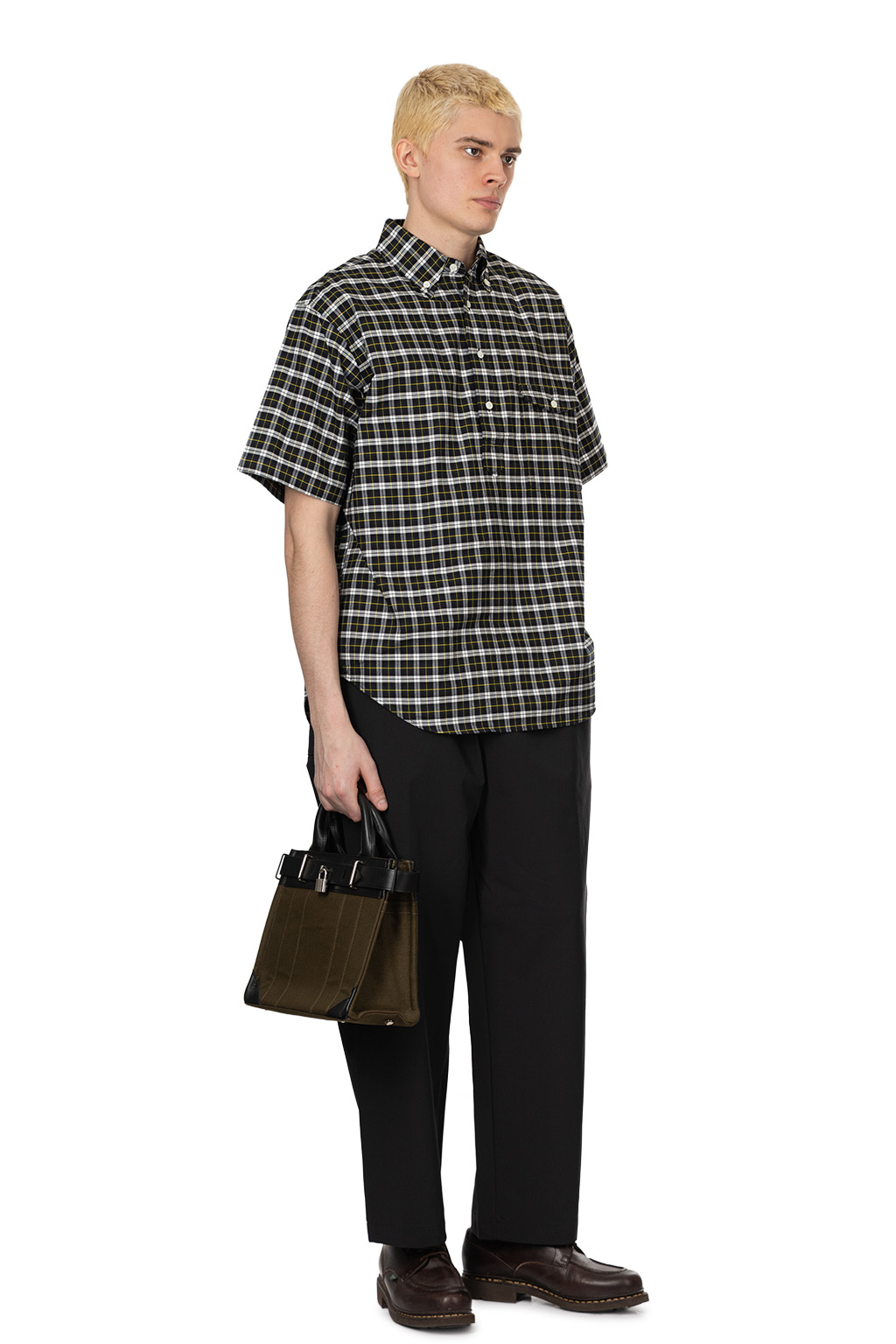 Manual Alphabet - OX Check Pullover SS BD Shirt - Navy x White