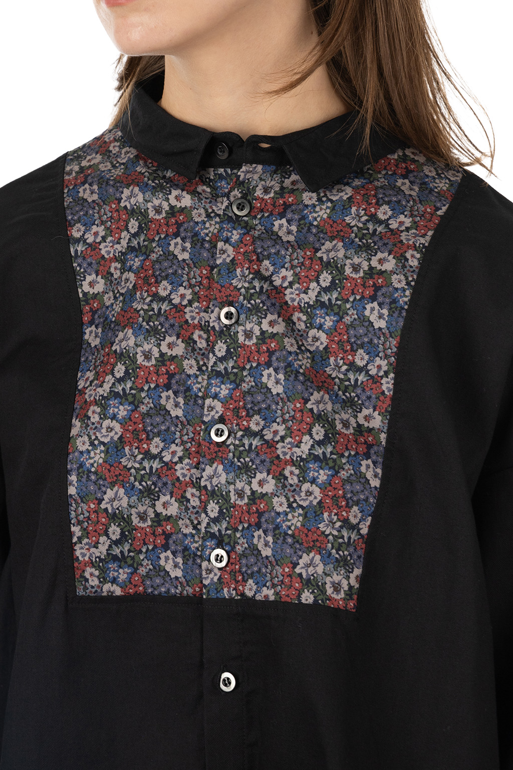 NARU  - Viyella Flower Print York Shirt - Black
