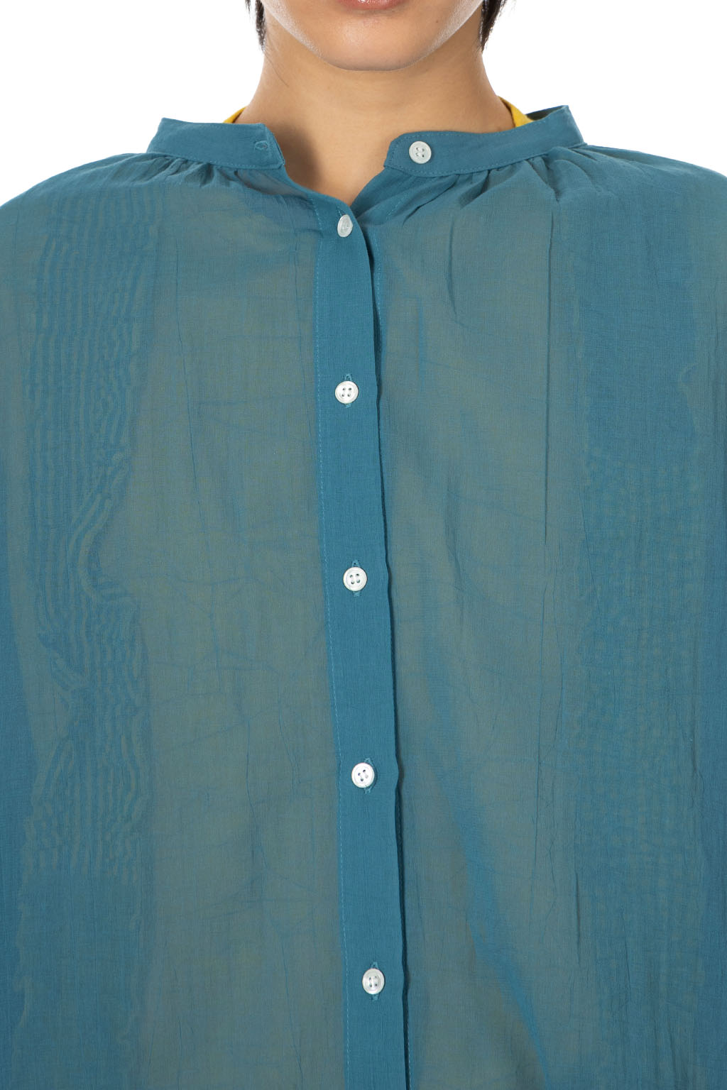 Nachukara - Boiled Wool Ballon Sleeve Blouse - Blue