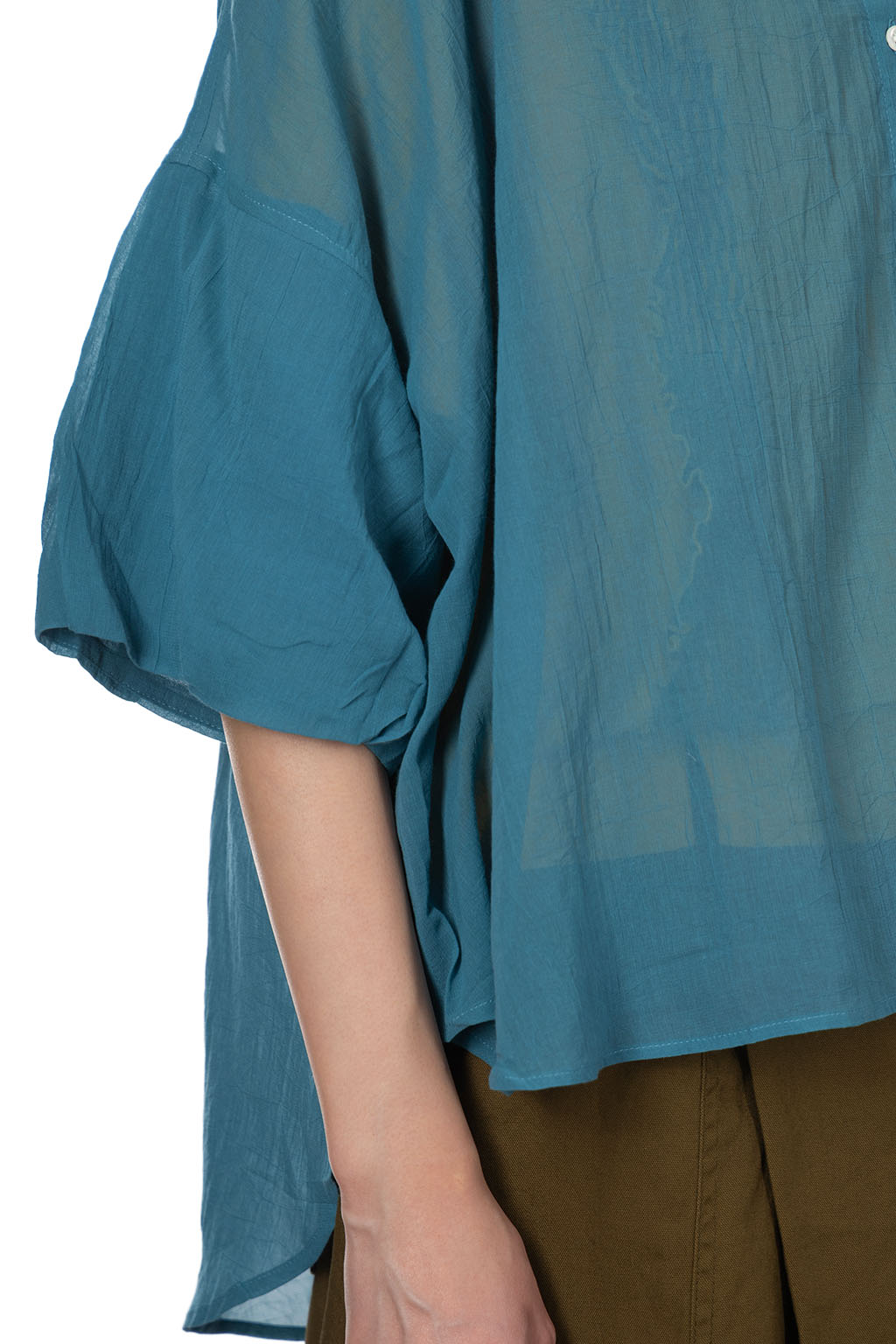 Nachukara - Boiled Wool Ballon Sleeve Blouse - Blue
