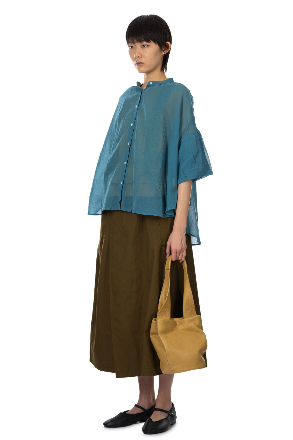 Nachukara - Boiled Wool Ballon Sleeve Blouse - Blue