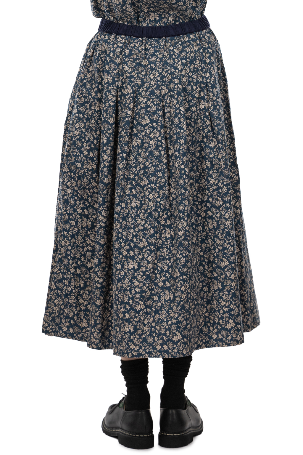 Nachukara - Corduroy Printed Gather Skirt - Blue