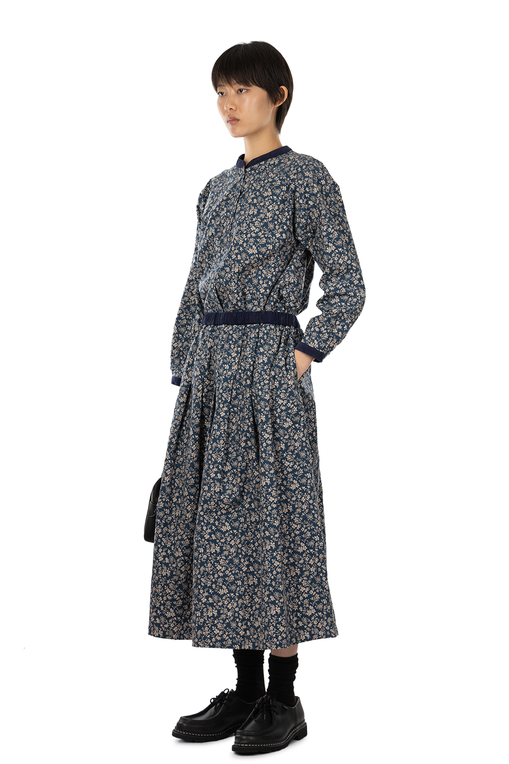 Nachukara - Corduroy Printed Gather Skirt - Blue