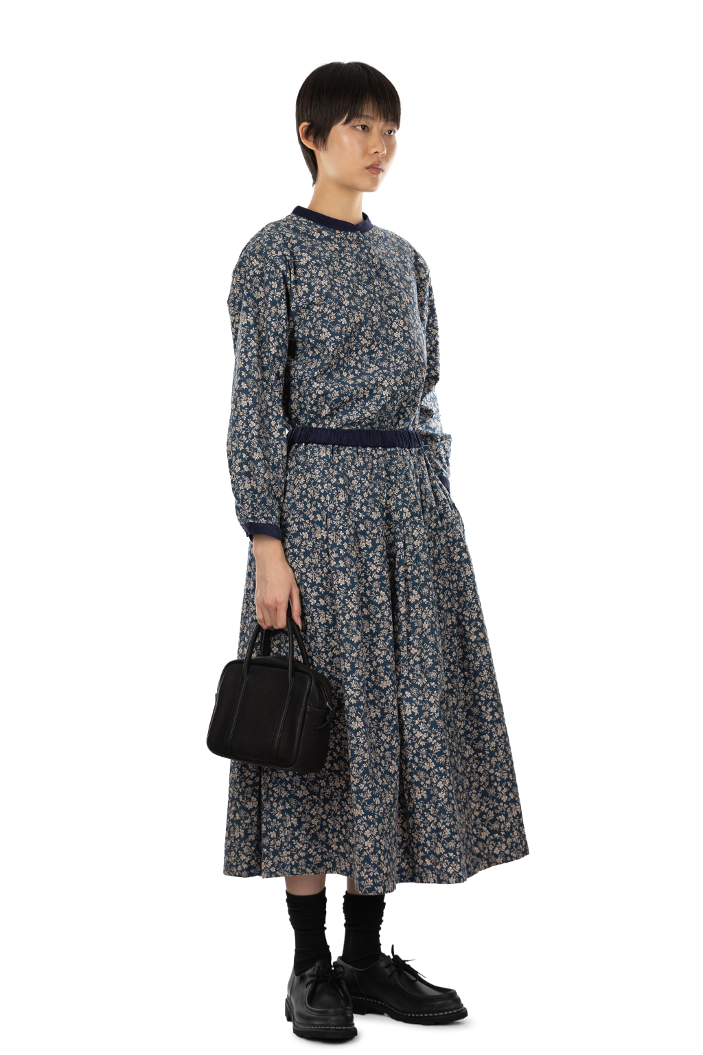 Nachukara - Corduroy Printed Gather Skirt - Blue