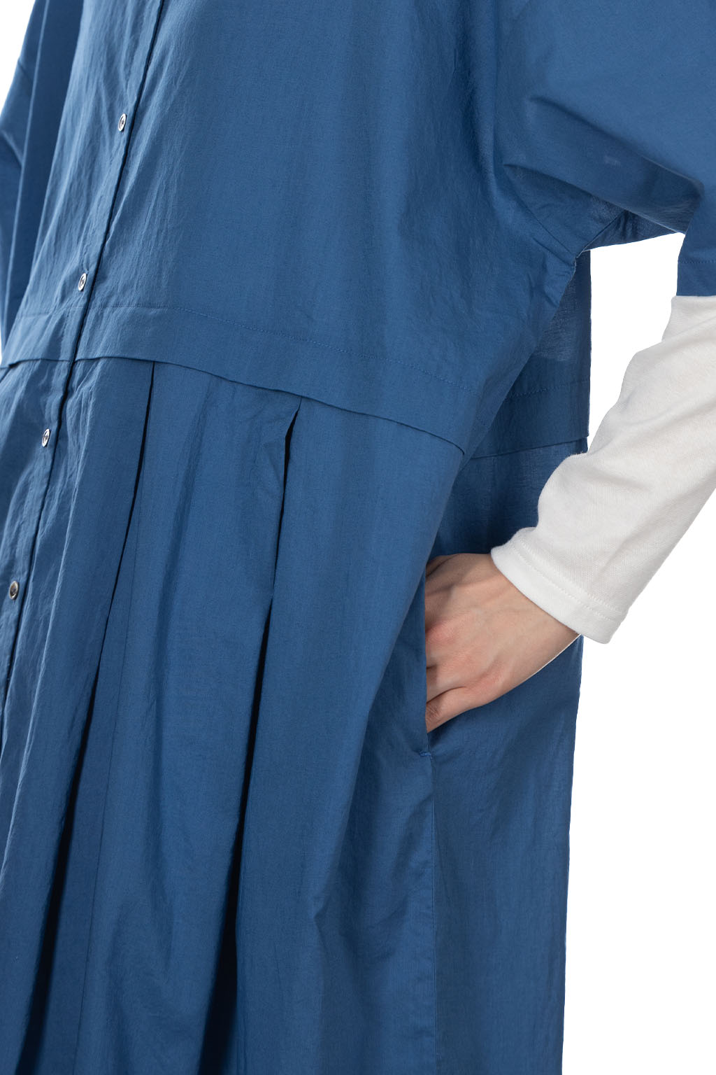 Nachukara - Cotton Lawn Short Sleeve Tuck Dress - Blue