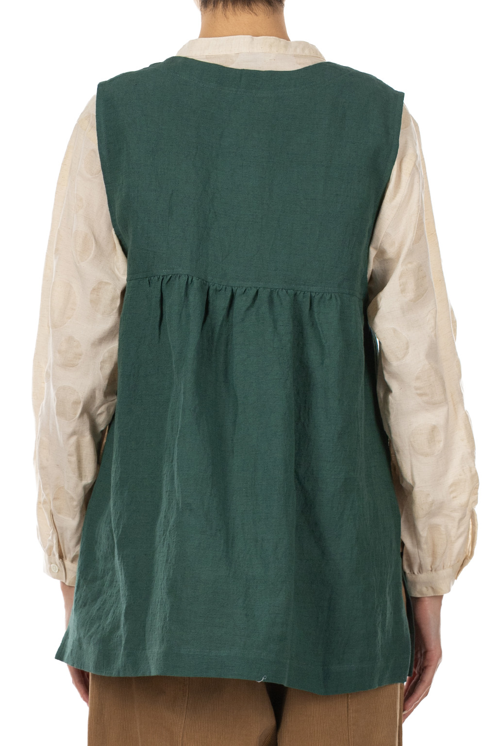 Nachukara - Linen Cotton Front-Open Vest - Green