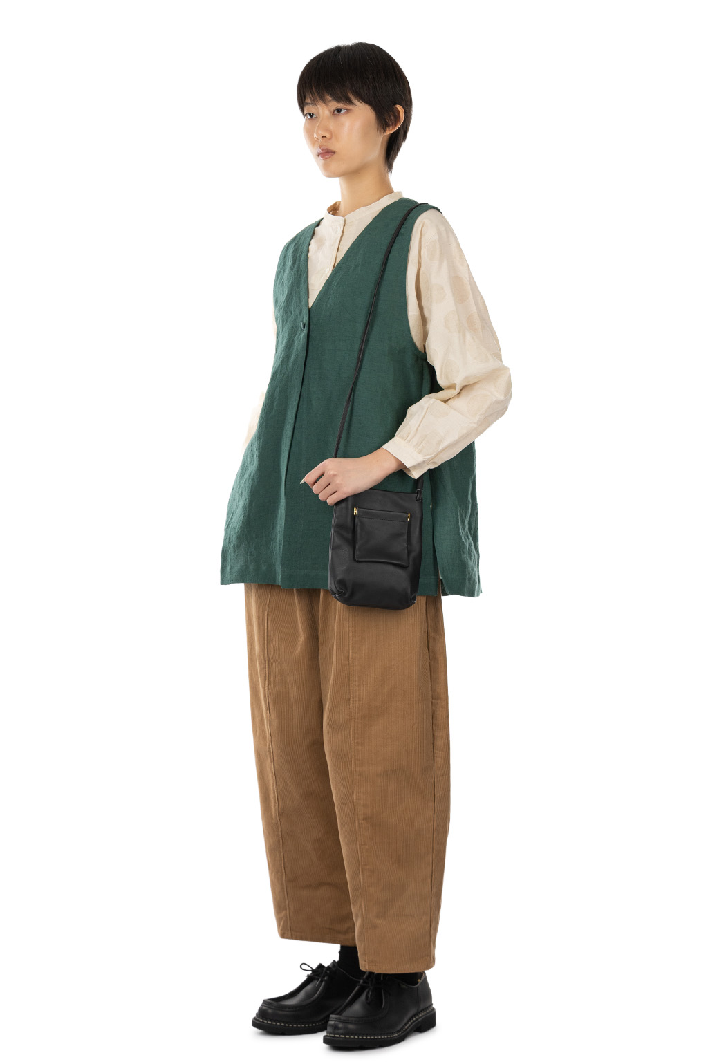 Nachukara - Linen Cotton Front-Open Vest - Green