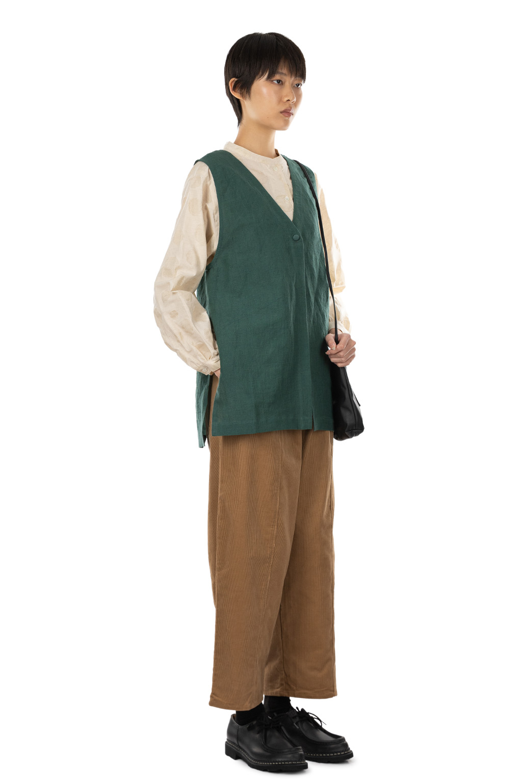 Nachukara - Linen Cotton Front-Open Vest - Green