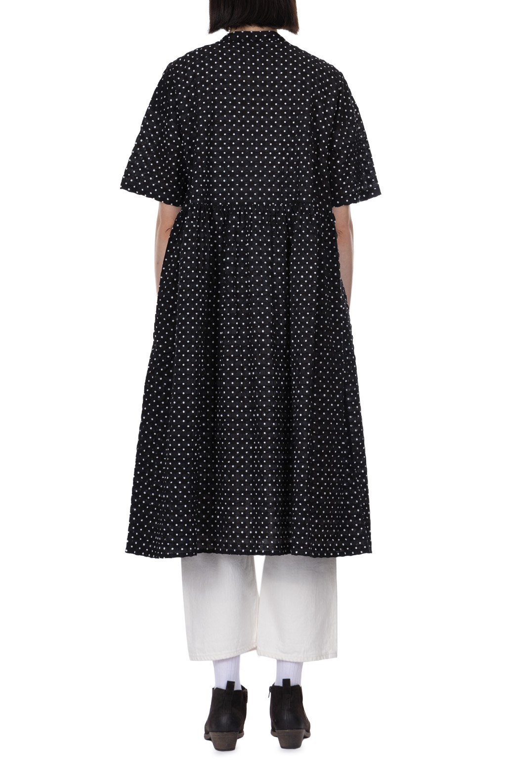 Nachukara - Ripple Dot Band Collar Dress - Black