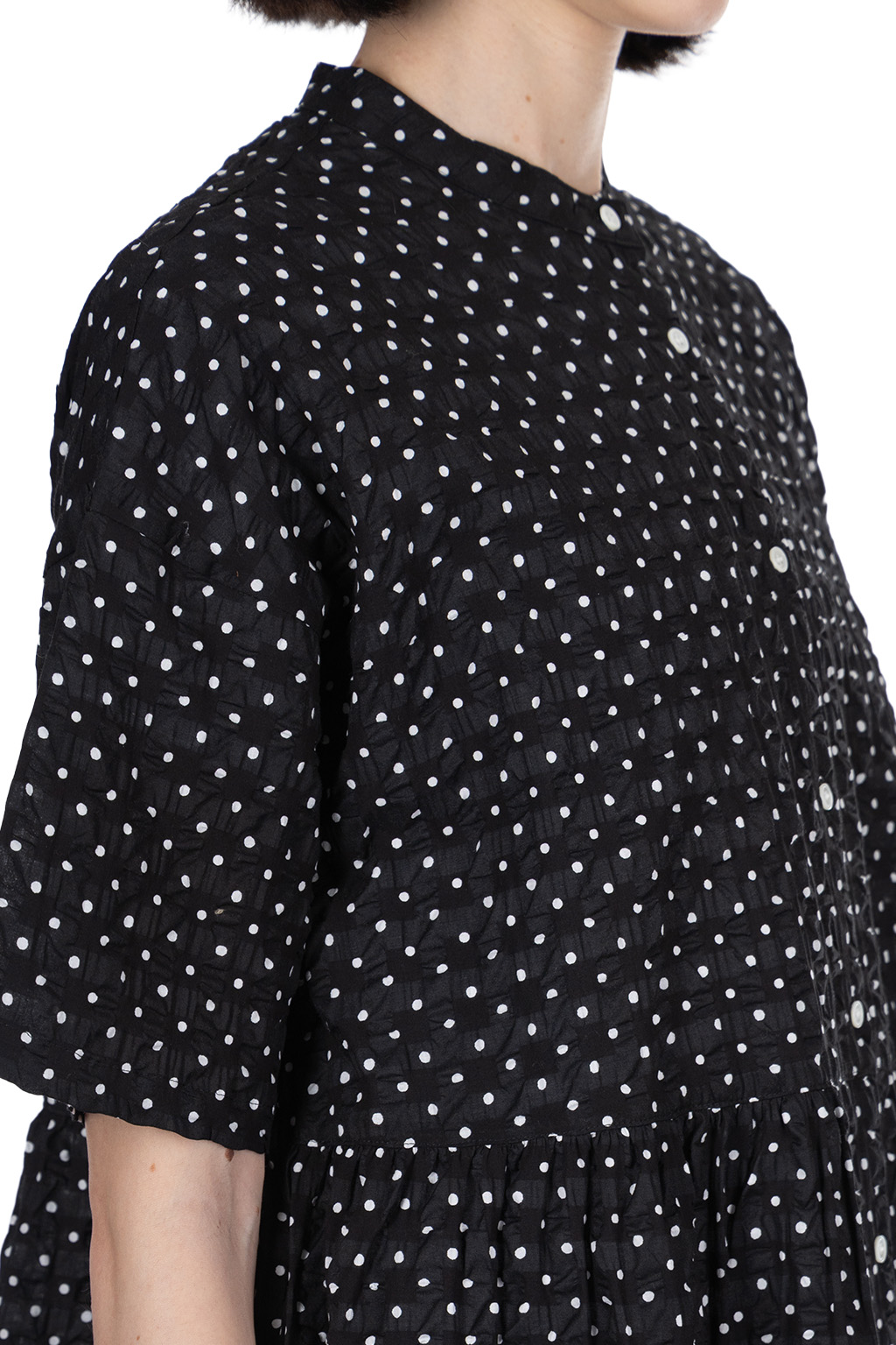 Nachukara - Ripple Dot Band Collar Dress - Black