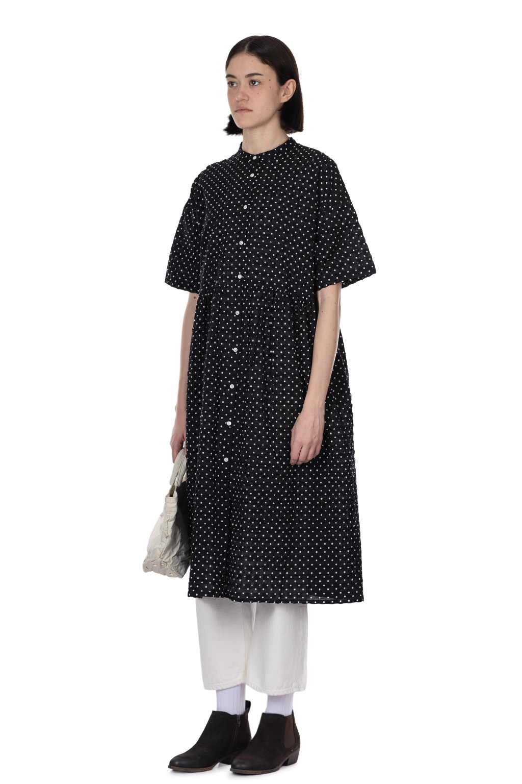Nachukara - Ripple Dot Band Collar Dress - Black