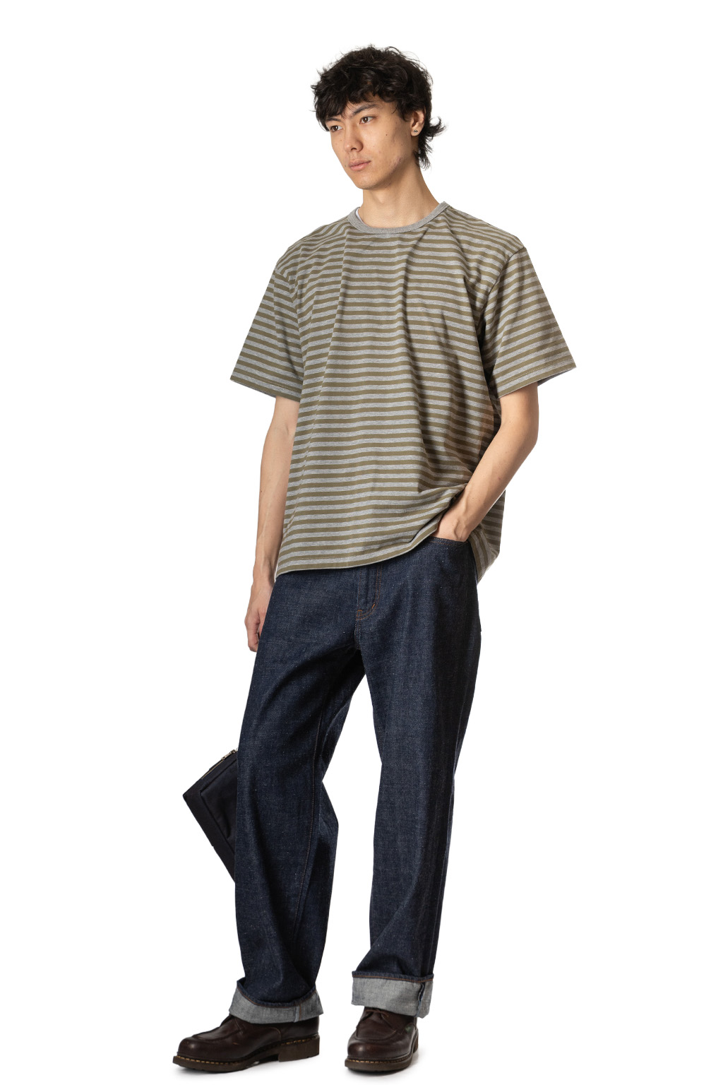 Nanamica (NAN) - COOLMAX Stripe Jersey Tee - Olive x Gray