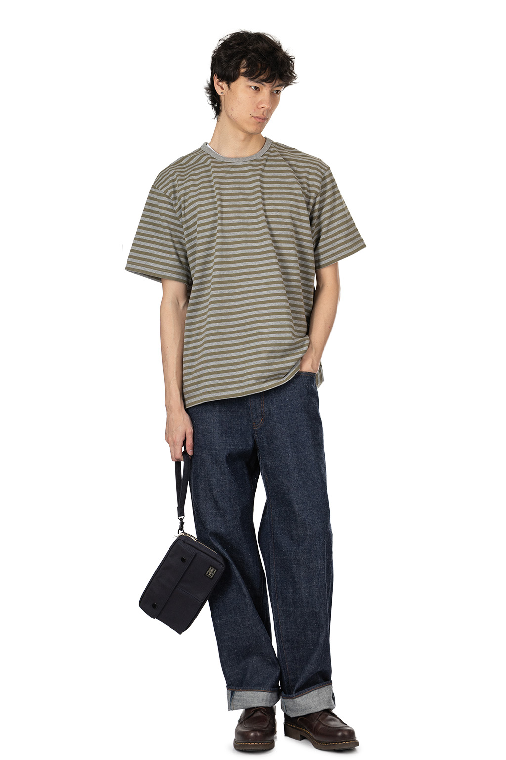 Nanamica (NAN) - COOLMAX Stripe Jersey Tee - Olive x Gray