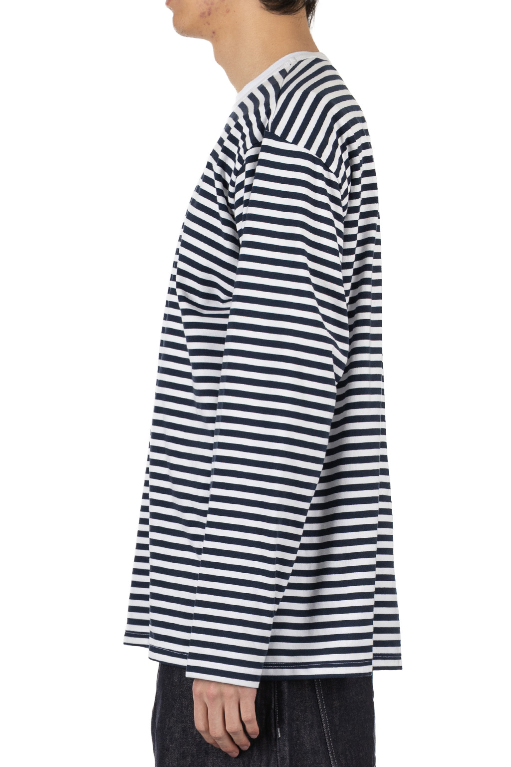 Nanamica (NAN) - Men COOLMAX Stripe Jersey Long Sleeves Tee - Navy x White