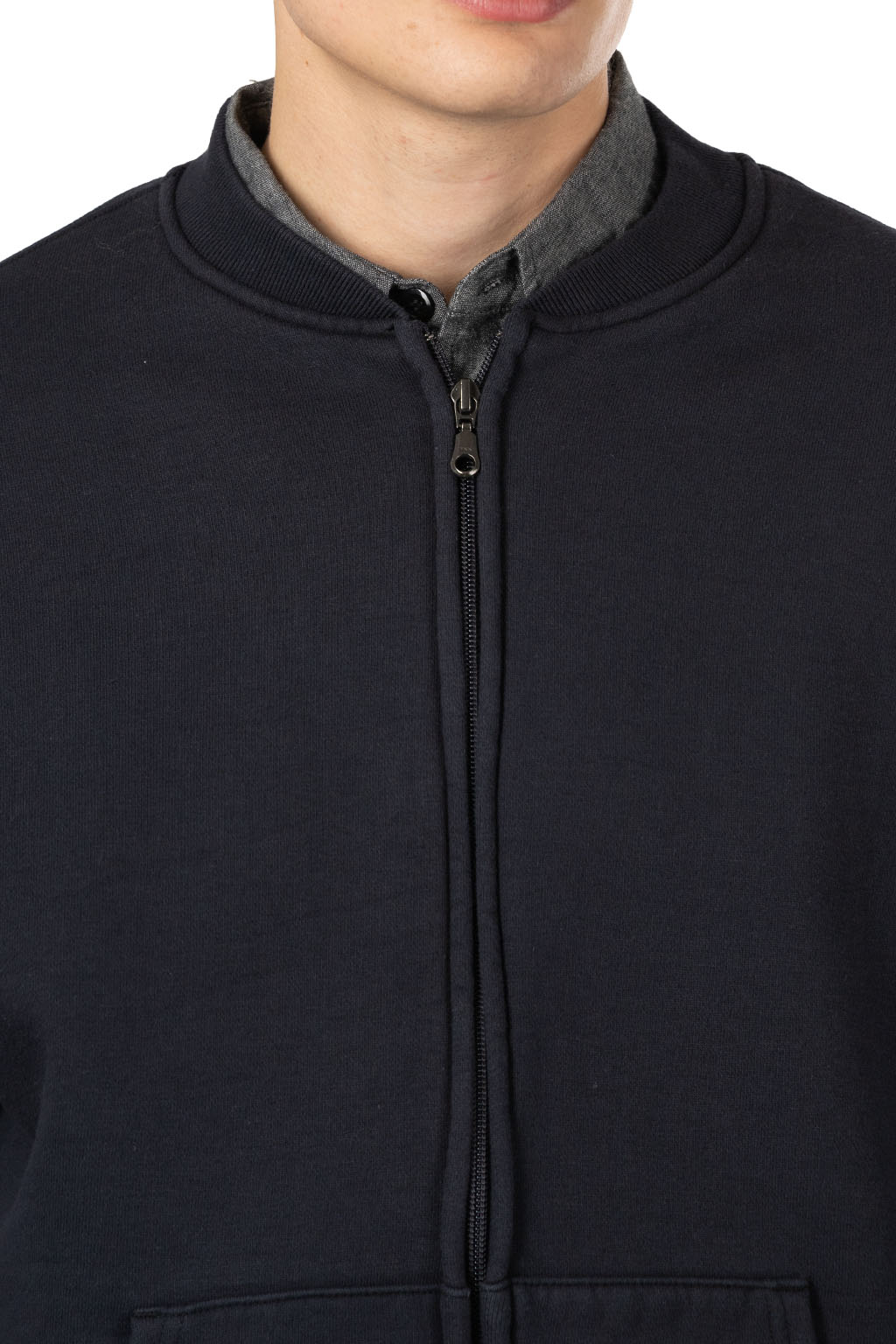 OrSlow - Front Zip Densely Knit Sweat Shirt - Dark Navy