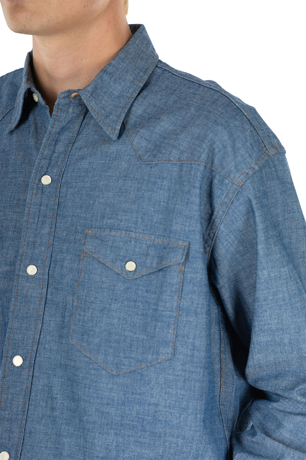 OrSlow - Relaxed Chambray Western Shirt - Chambray