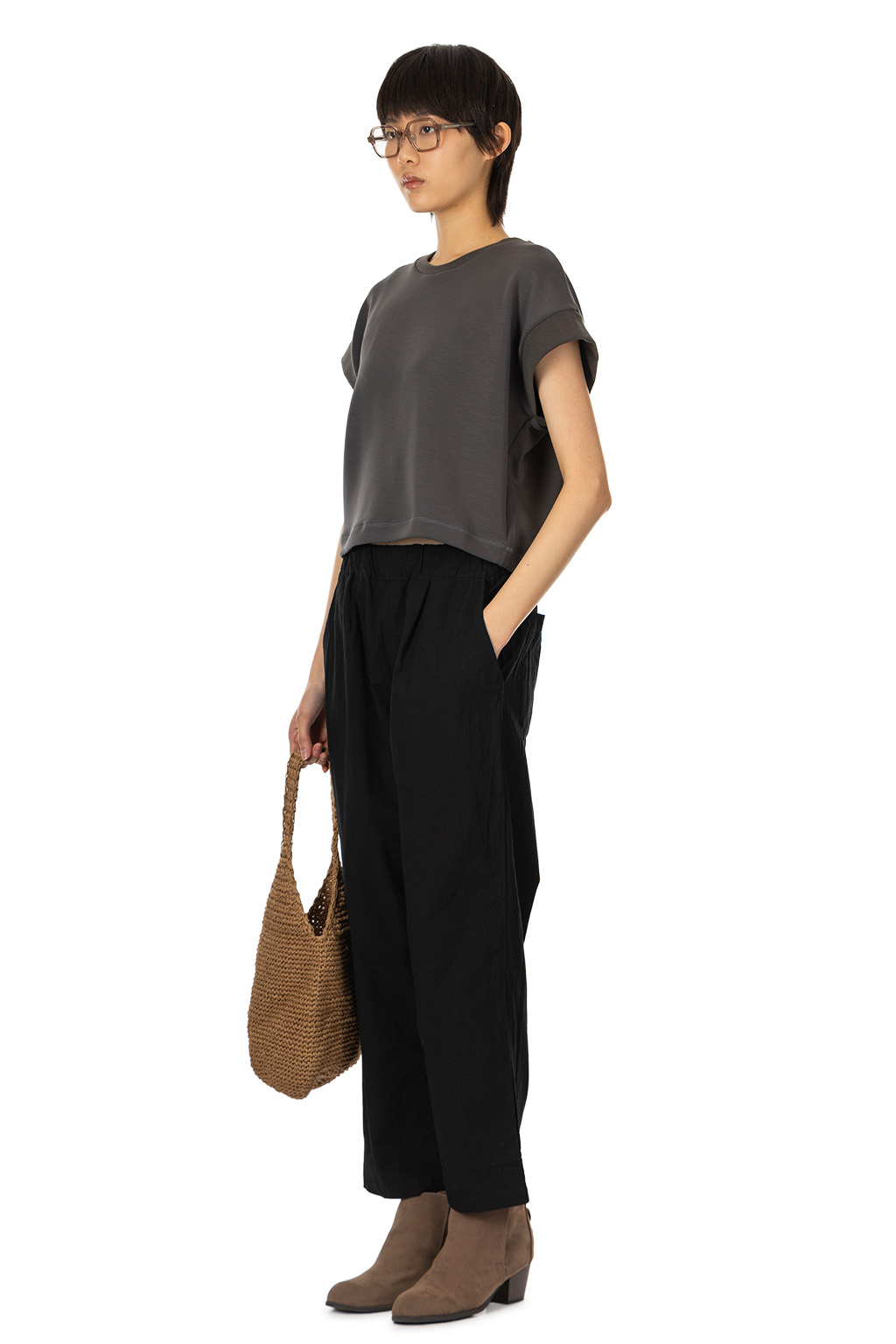 SYNTH - Sleeveless Cropped T - Olive Gray