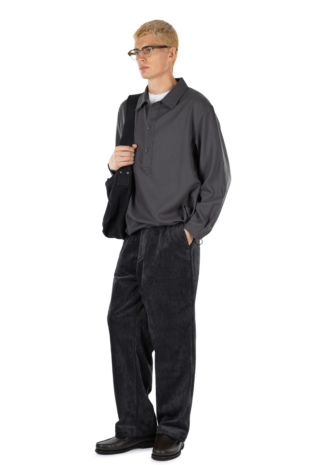 Still by hand - Corduroy Straight Pants - Blue Charcoal