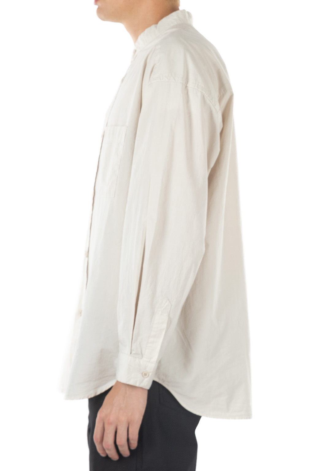 Still by hand - Garment-dye band collar shirt - Ecru