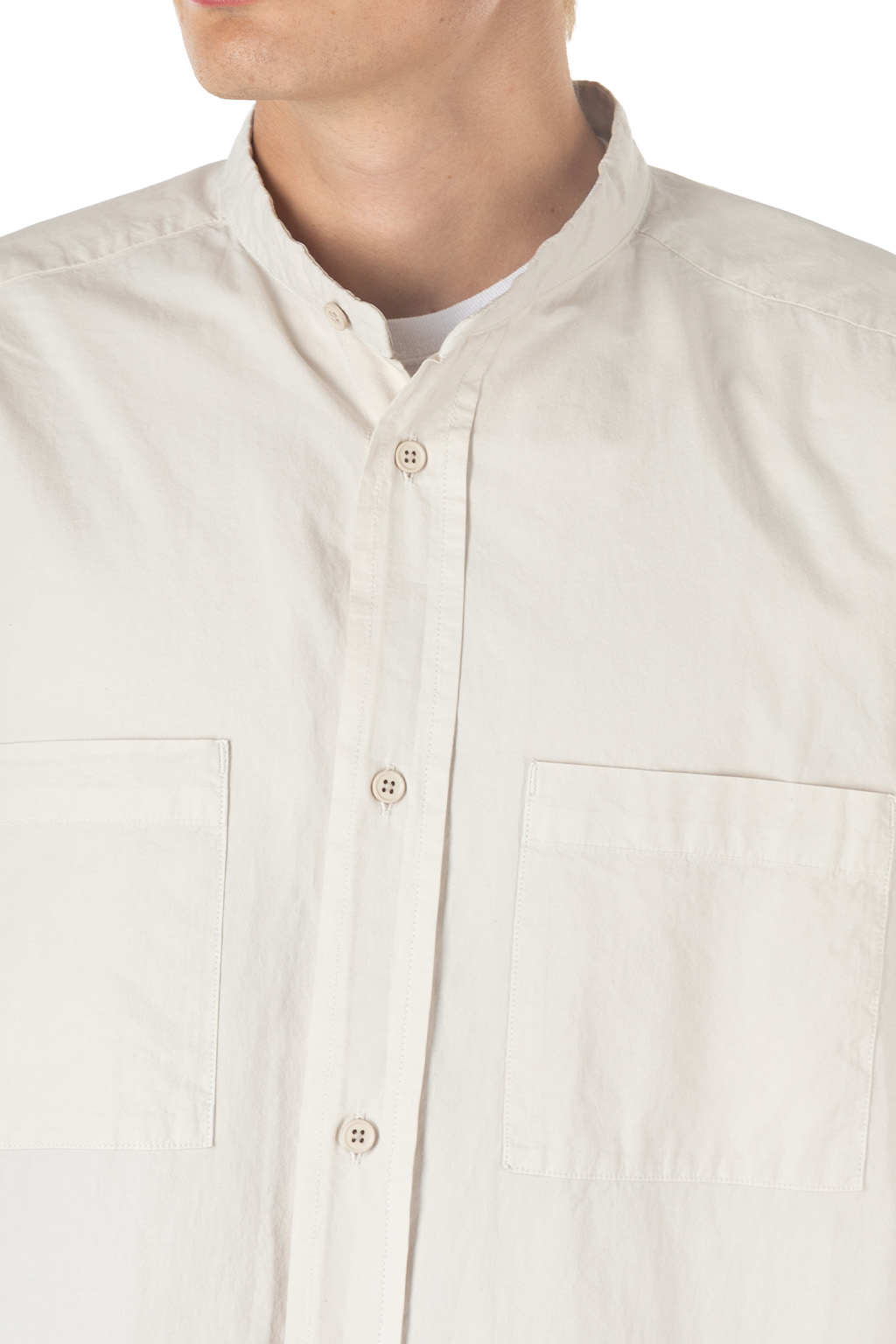 Still by hand - Garment-dye band collar shirt - Ecru