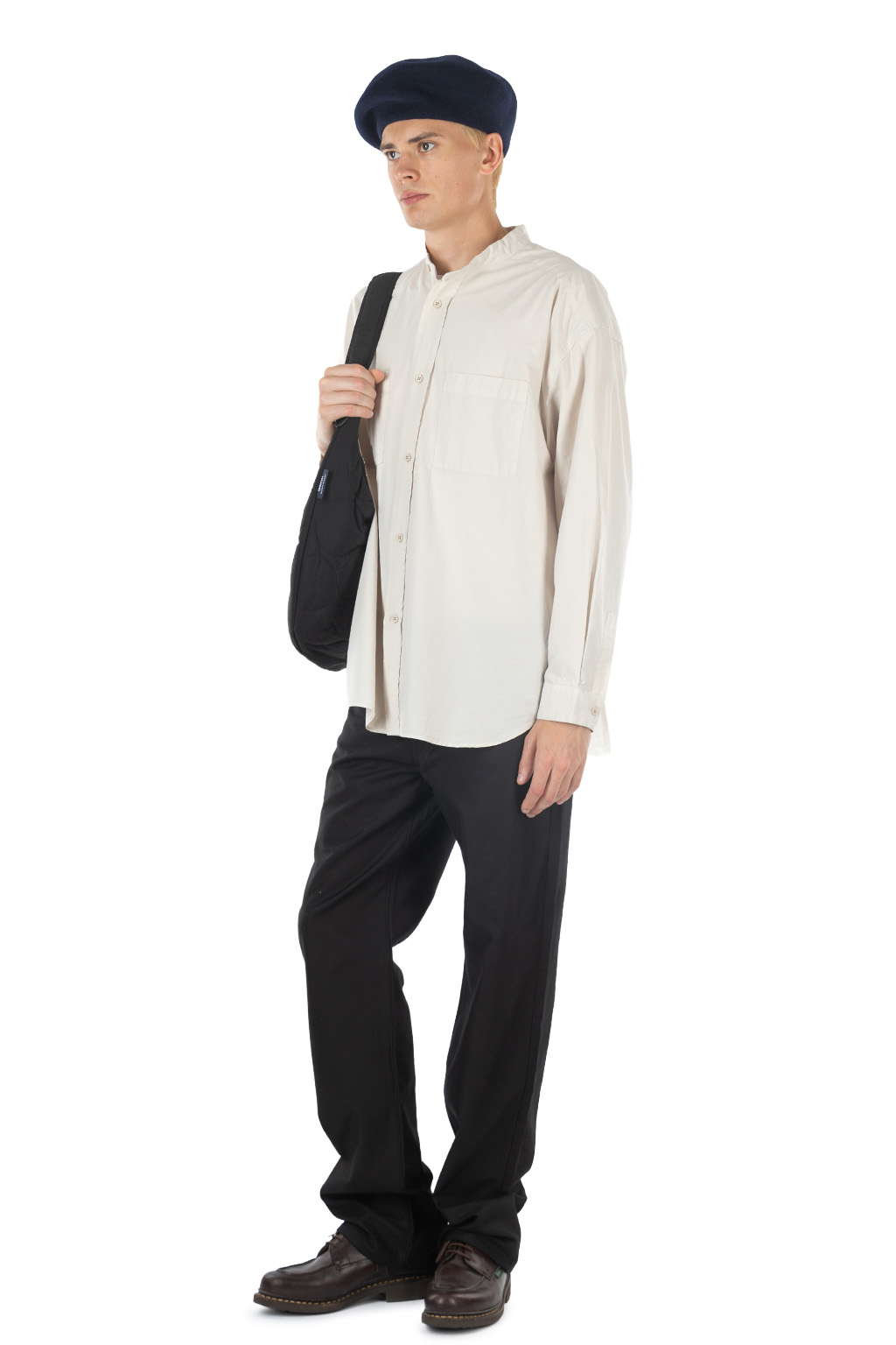 Still by hand - Garment-dye band collar shirt - Ecru