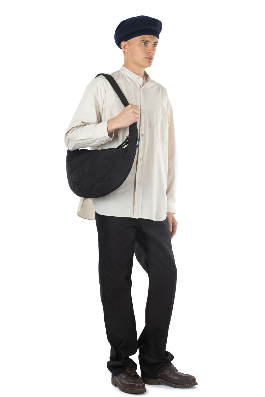 Still by hand - Garment-dye band collar shirt - Ecru