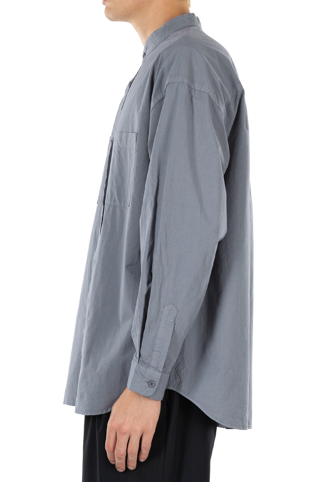 Still by hand - Garment-dye band collar shirt - Slate Grey
