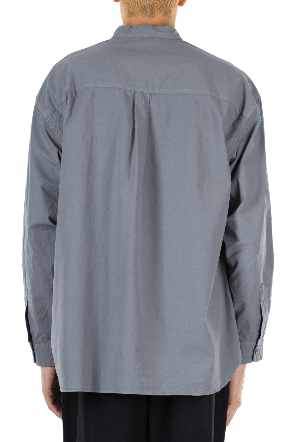 Still by hand - Garment-dye band collar shirt - Slate Grey
