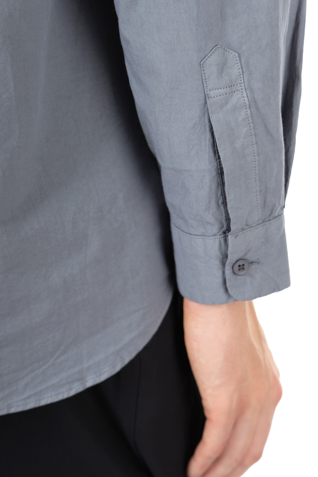 Still by hand - Garment-dye band collar shirt - Slate Grey