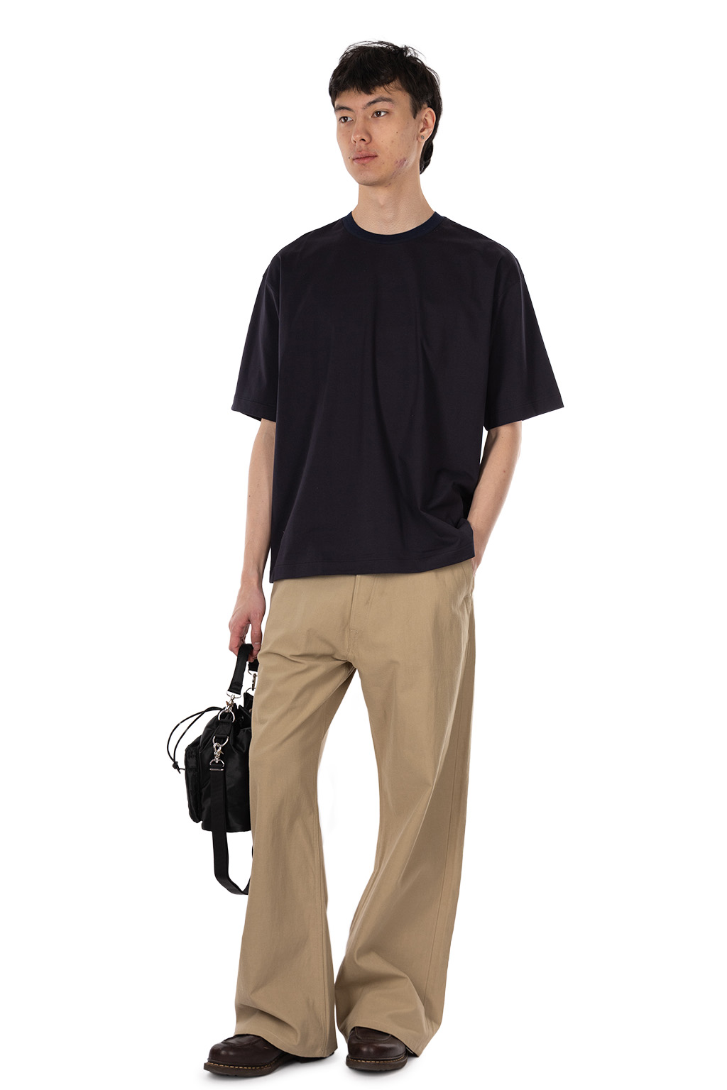 Still by hand - Knitted rib t-shirt - Black Navy