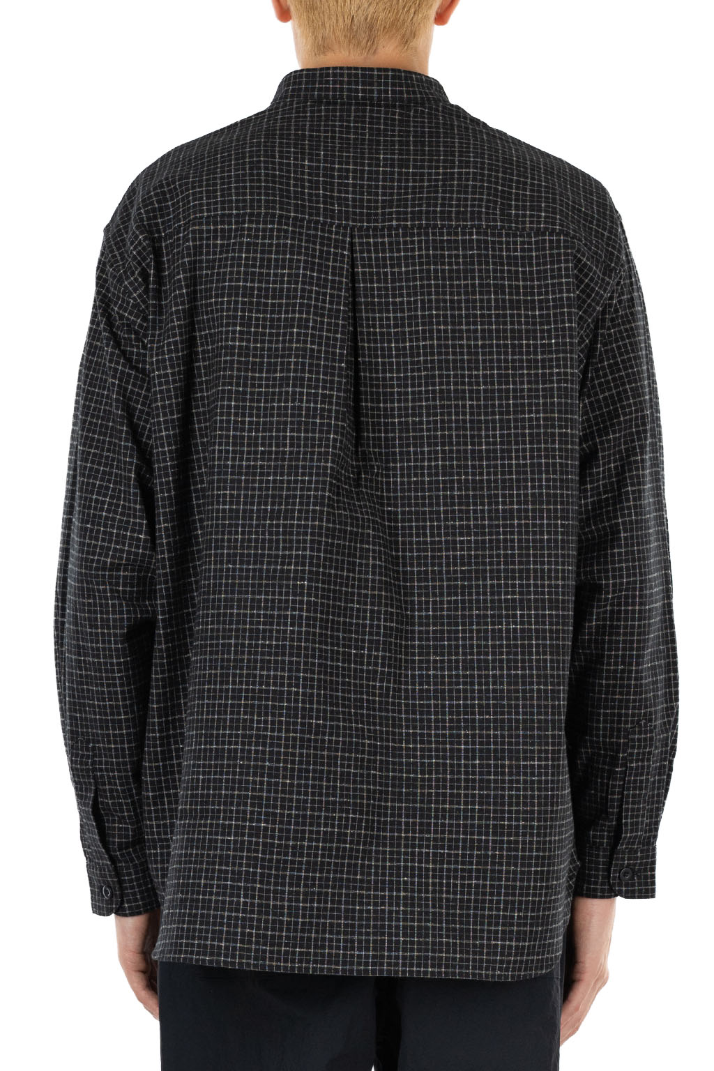 Still by hand - Silk Nep Band Collar Shirt - Black Check