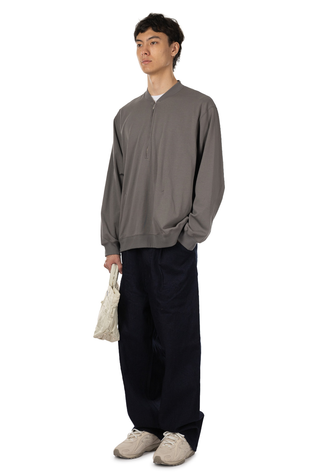 Still by hand - Zip Up Cotton Jumper - Slate Grey