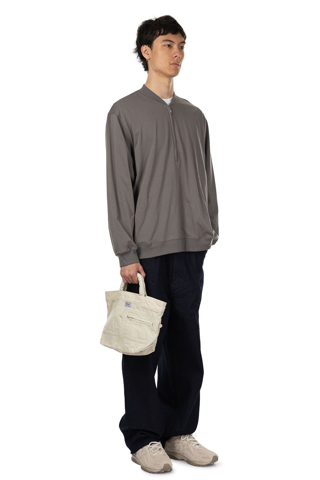 Still by hand - Zip Up Cotton Jumper - Slate Grey