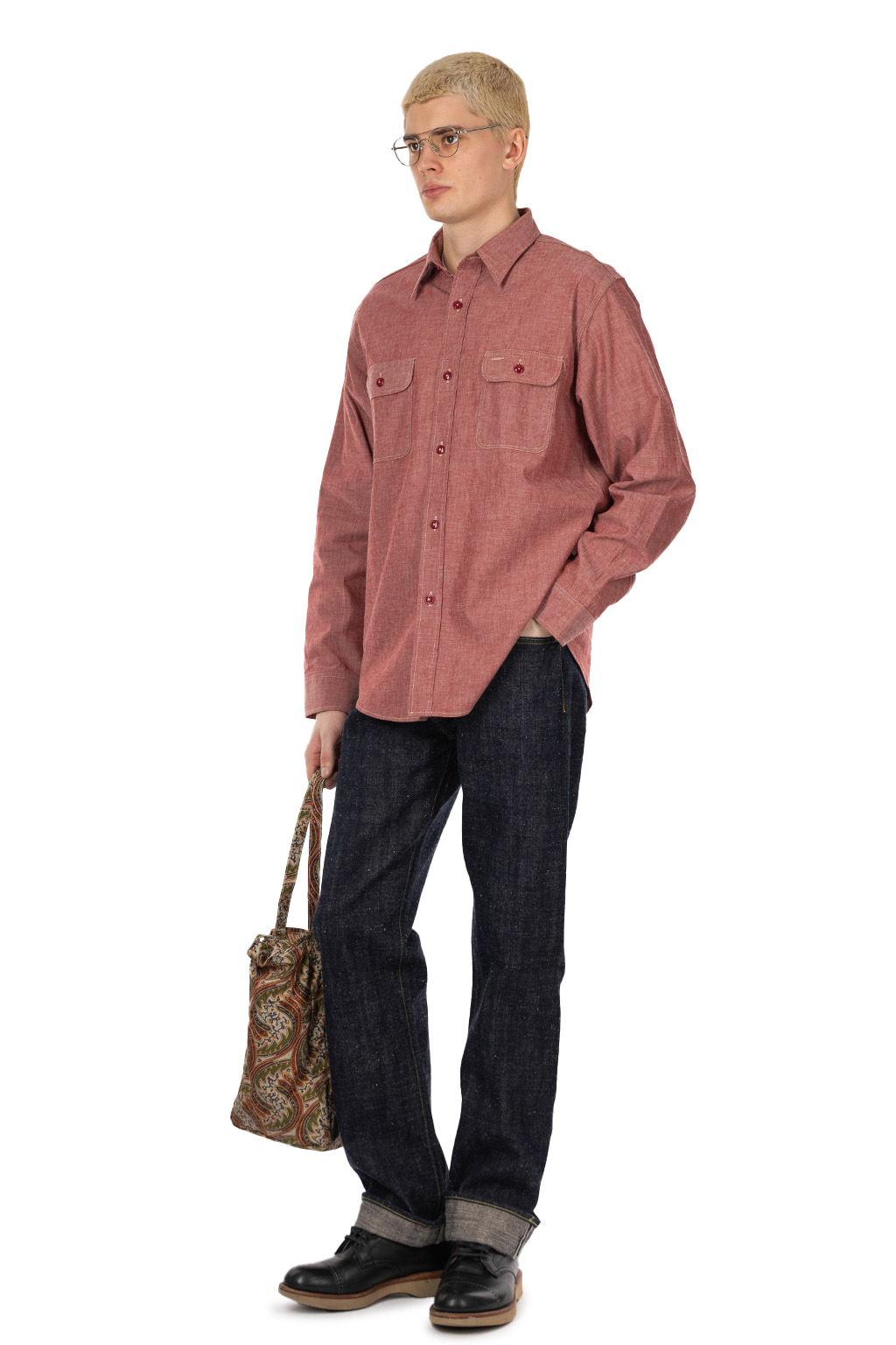 Sugar Cane - Chambray Work Shirt -Red