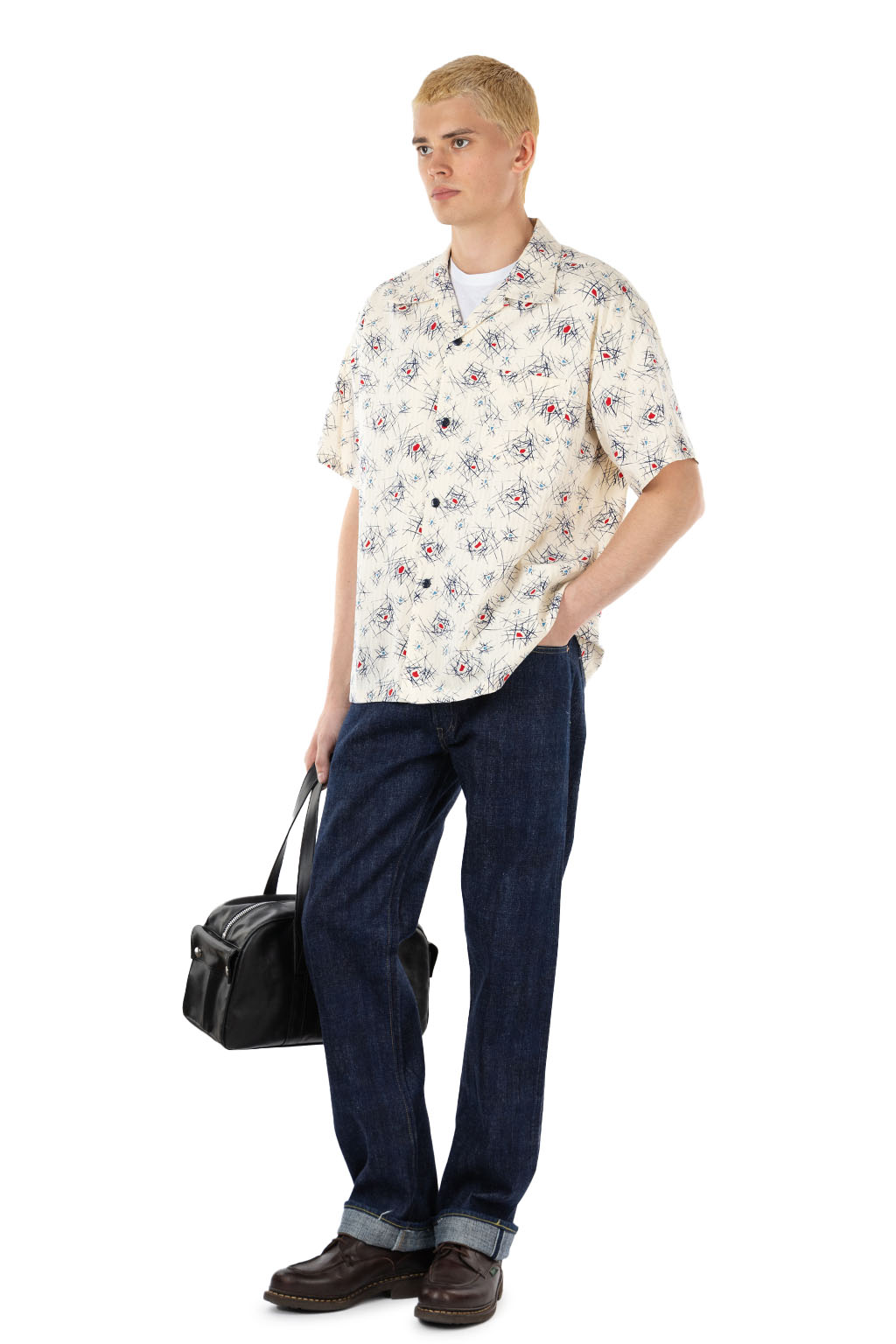 Sugar Cane - Star of Hollywood - Dobby Cotton Open Shirt - Atomic - Navy